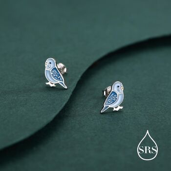 Sterling Silver Blue Enamel Budgie Stud Earring, 4 of 12