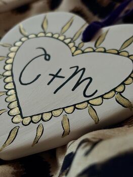 Personalised Couples Initials Ceramic Hanging Heart Valentines Gift, 8 of 12