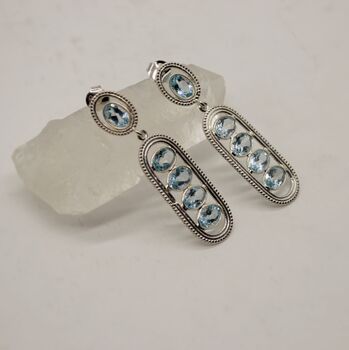 Blue Topaz Silver Drop Earrings, 5 of 10