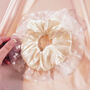 Maisie Ivory Heart Tulle Double Ruffle Silk Scrunchie, thumbnail 7 of 10