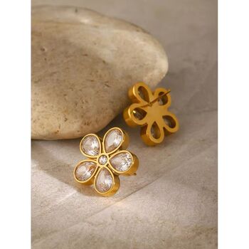 Monaco D’or Vintage Gold Centi Flower Crystal Stud Earrings, 3 of 4