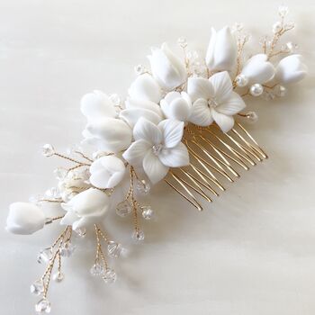 Gold Floral Bridal Hair Comb, 2 of 8