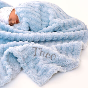 Personalised Blue Textured Fluffy Baby Blanket, 3 of 6