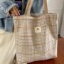 Beige Houndstooth Flannel Large Tote Bag For Women, thumbnail 1 of 9