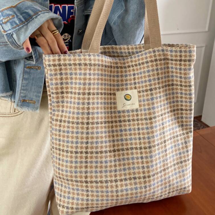 Beige Houndstooth Flannel Large Tote Bag For Women, 1 of 9