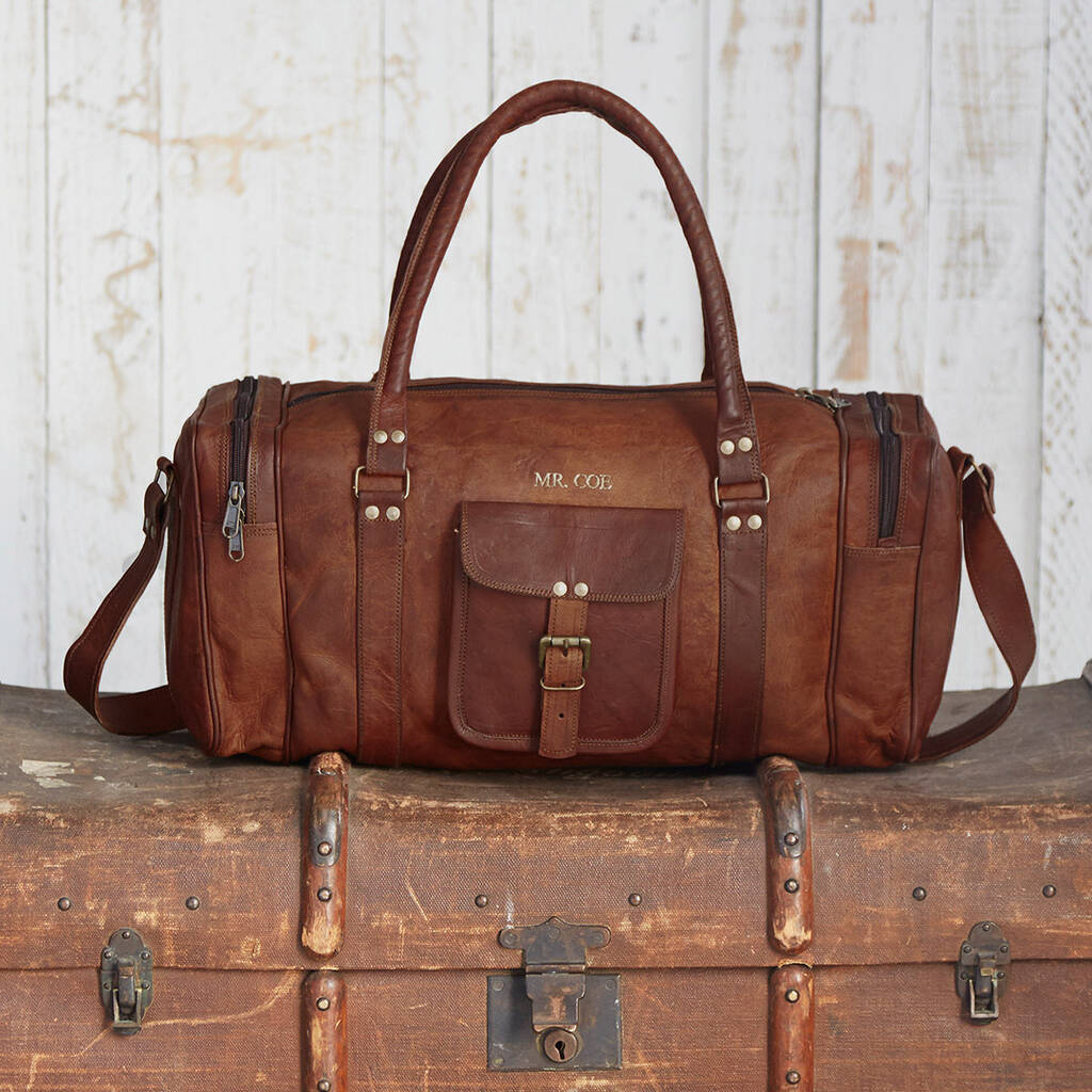 Personalised Leather Holdall With Zipped Pockets By Paper High ...
