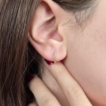 Aquamarine March Birthstone Small Huggie Hoop Earrings, 2 of 5