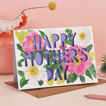 Happy Mother's Day Peony Floral Paper Cut Card, 2 of 5