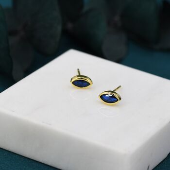 Sterling Silver Sapphire Blue Marquise Stud Earrings, 5 of 12