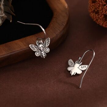Death's Head Hawkmoth Moth Drop Hook Earrings In Sterling Silver, 8 of 12