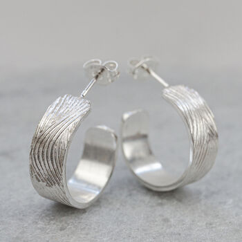 Sterling Silver Textured Hoops Marble Or Woodgrain, 4 of 5