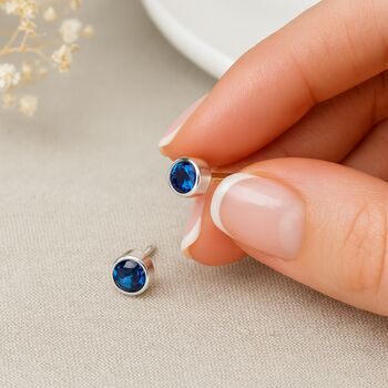 Sterling Silver Sapphire Stud Earrings: September Birthstone Gift – 7mm, 4 of 7