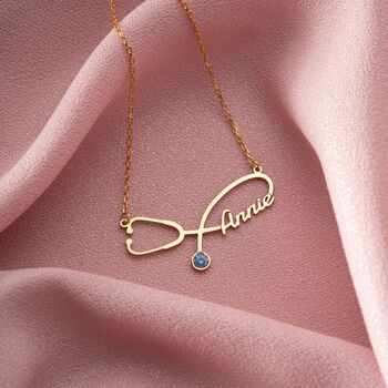 Personalised Stethoscope Name And Birthstone Necklace, 9 of 10