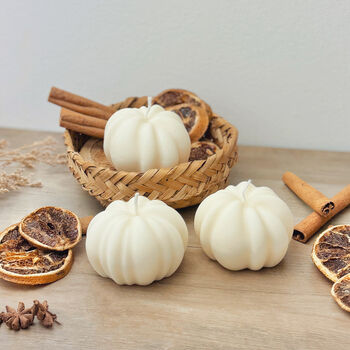 Natural White Pumpkin Candle Halloween Home Decor, 2 of 10