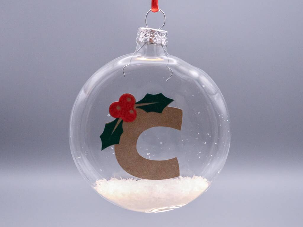Gold Initial With Holly Christmas Tree Flat Bauble, 1 of 3
