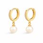 Shinju 18 K Gold Plated Pearl Hoops Huggies, thumbnail 3 of 6