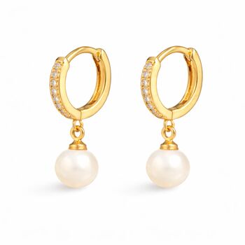 Shinju 18 K Gold Plated Pearl Hoops Huggies, 3 of 6
