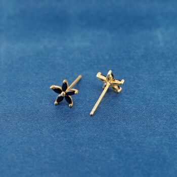 July Onyx Birthstone Stud Earrings, Flower Studs, Gold Studs, 2 of 7