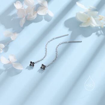 Sterling Silver Black Hydrangea Flower Cz Threader Earrings, 5 of 12