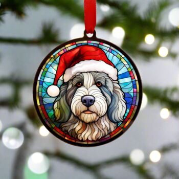 Old English Sheepdog In Santa Hat Suncatcher Decoration, 2 of 6