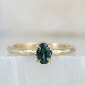 'Mae' Oval Teal Sapphire Solitaire Engagement Ring, 5 of 12