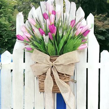 Tulip And Grapevine Basket Door Spring Wreath, 7 of 11