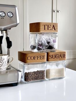 Personalised Oak Lid Glass Storage Jar Set, 4 of 4