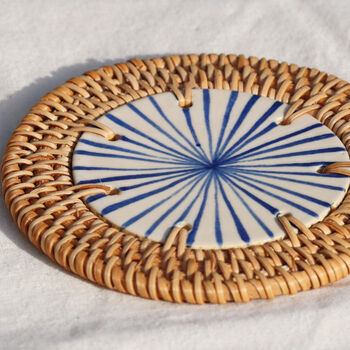Handmade Ceramic And Rattan Coaster, 3 of 11