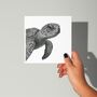 Turtle Sealife Hand Drawn Greeting Card, thumbnail 3 of 6