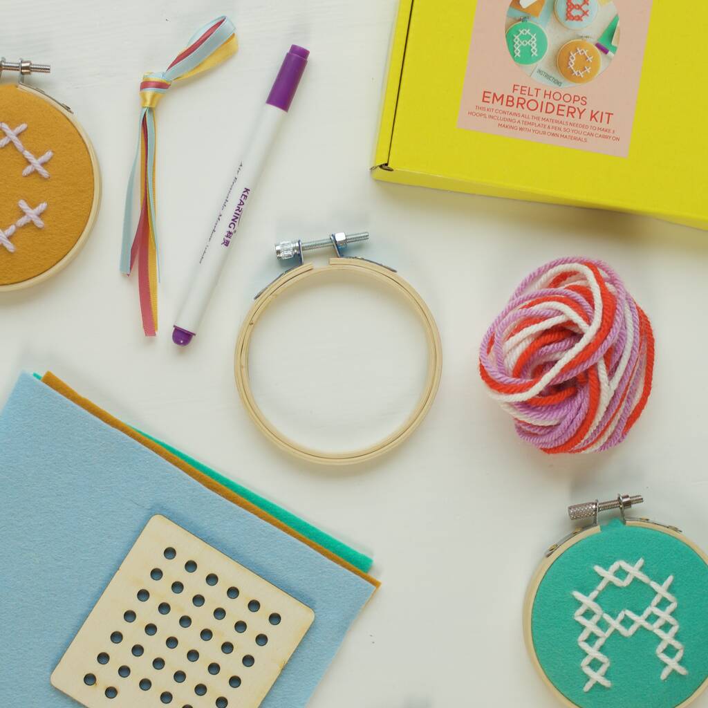 wool felt initial hoop embroidery kit by cotton clara