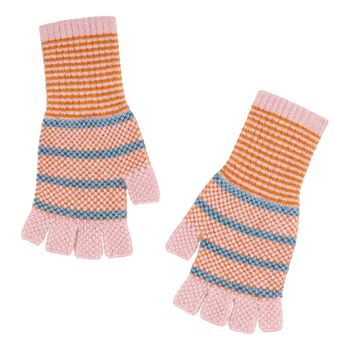 Calamine Tuck Stitch Fingerless Lambswool Gloves, 2 of 4