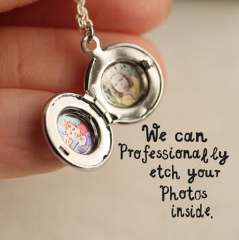 Tiny Personalised Silver Round Locket With Photographs, 2 of 12