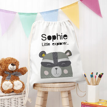 Personalised Children's Raccoon Cotton Nursery Bag, 6 of 12