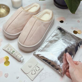 Cool Self Care Gift For Her – Slippers, Silver Earrings, Makeup Bag And Hand Cream, 2 of 10
