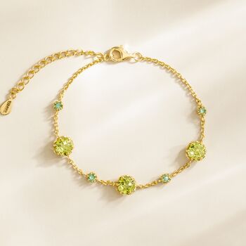Emerald And Peridot Bracelet In Sterling Silver And Gold Vermeil, 2 of 12