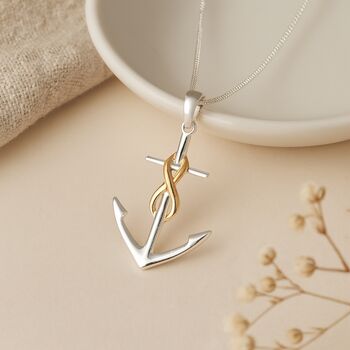 Personalised Sterling Silver And Gold Infinity Anchor Pendant Necklace, 3 of 9