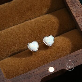 Sterling Silver White Opal Heart Screw Back Earrings, 8 of 11