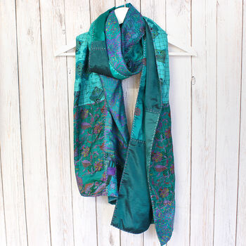 Rich Green Kantha Stitch Handmade Silk Scarf, 2 of 3
