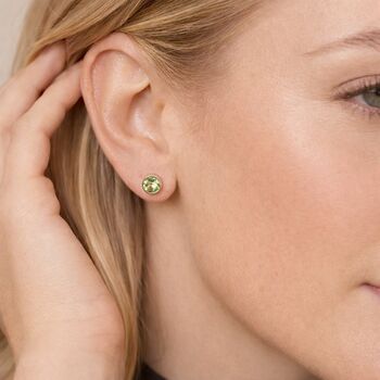Gold Plated Sterling Silver August Peridot Birthstone Stud Earrings – 7mm, 3 of 8