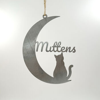 Cat Personalised Silhouette Steel Moon Crescent, 8 of 8