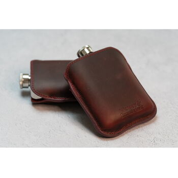 Burgundy Leather Cased Hip Flask 6oz Stainless Steel, 8 of 12