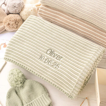 Mini Stripe Unisex Knitted Baby Blanket, 3 of 12