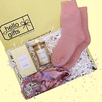 Scented Candle, Cosy Socks And Satin Accessory Giftbox, 2 of 8