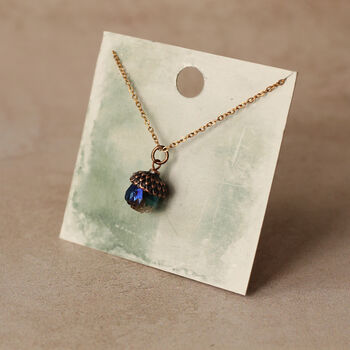 Cobalt Blue Gold Acorn Necklace, 6 of 7