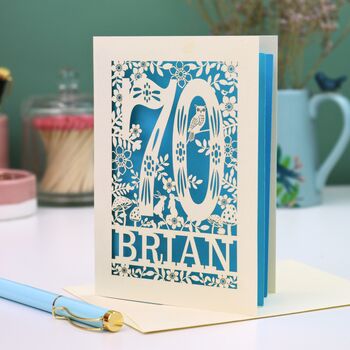 Personalised 70th Birthday Card Papercut Woodland Design, 5 of 6