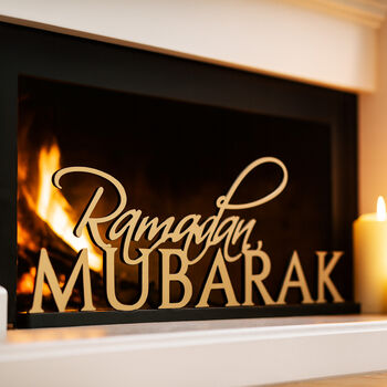 Elegant Ramadan Mubarak Table Sign Gold And Black With Base For Eid Celebrations, 3 of 5