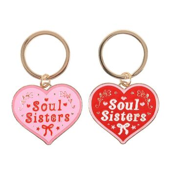 Pair Of Soul Sisters Love Heart Keyrings, 2 of 2