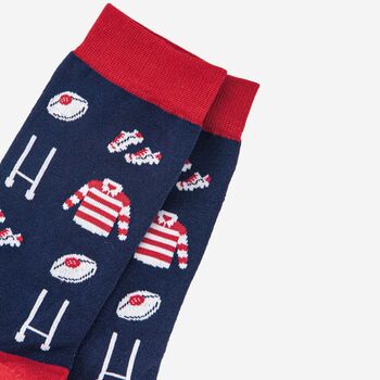 Men's Rugby Bamboo Socks In Navy And Red, 3 of 4