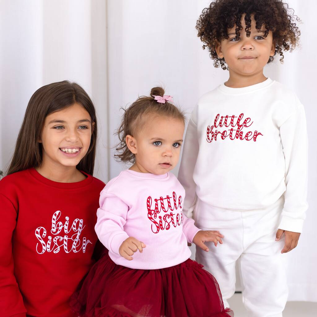 Christmas Big/Little Sibling Embroidered Sweatshirt Jumper Brother And Sister Available, 1 of 12