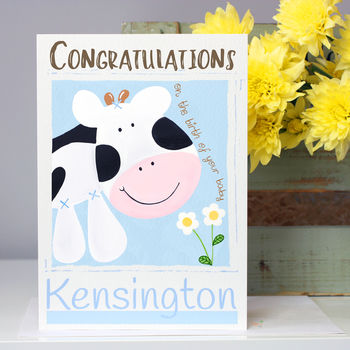 Personalised Farm Cow New Baby Card, 3 of 6